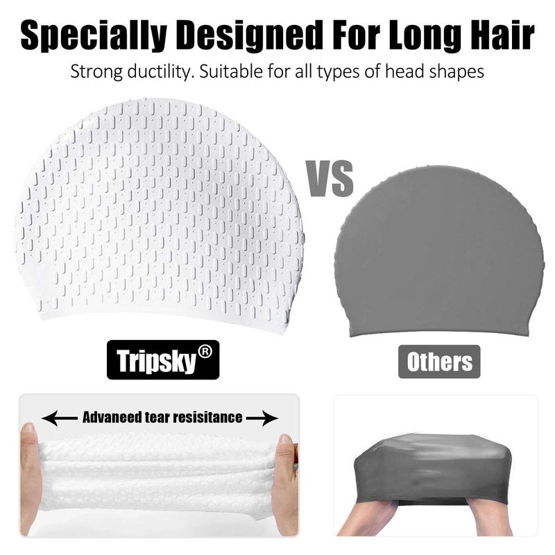 Tripsky Silicone Swim Cap,Comfortable Bathing Cap Ideal for Curly Short Medium Long Hair, Swimming Cap for Women and Men, Shower Caps Keep Hairstyle Unchanged (White) - Image 5